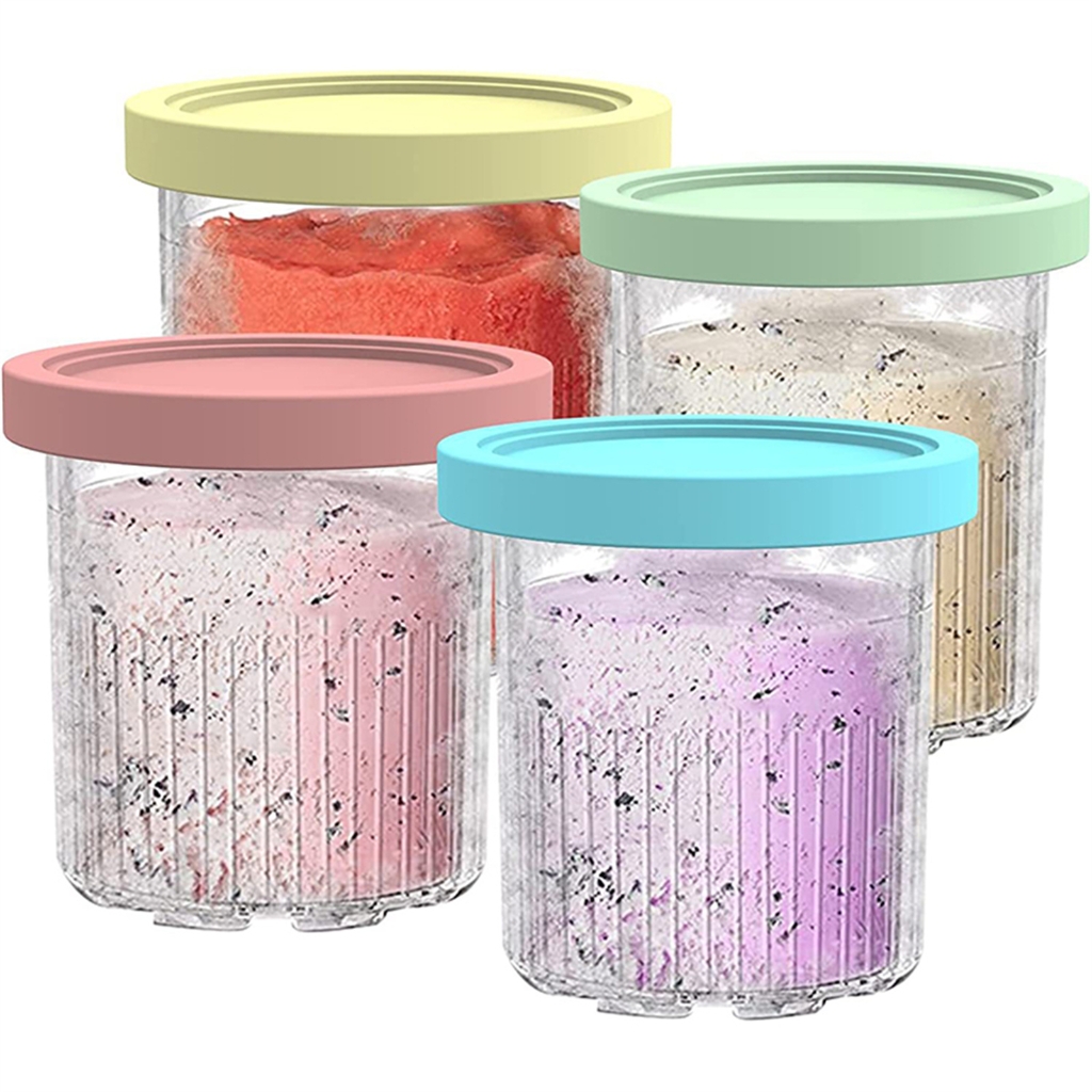 Ice Cream Pints Cups For NINJA- NC299AMZ/NC300s Series Ice Cream Maker  Replacements Storage Jar With Lids Washable