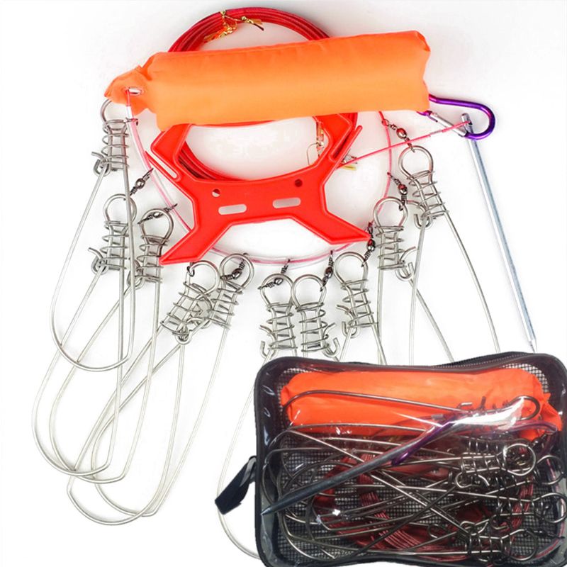 10m Metal Fishing Stringer Kit Portable Live Fish Large Buckle Lock Holder  Accessories with 10 Snaps Float Handle Bag 